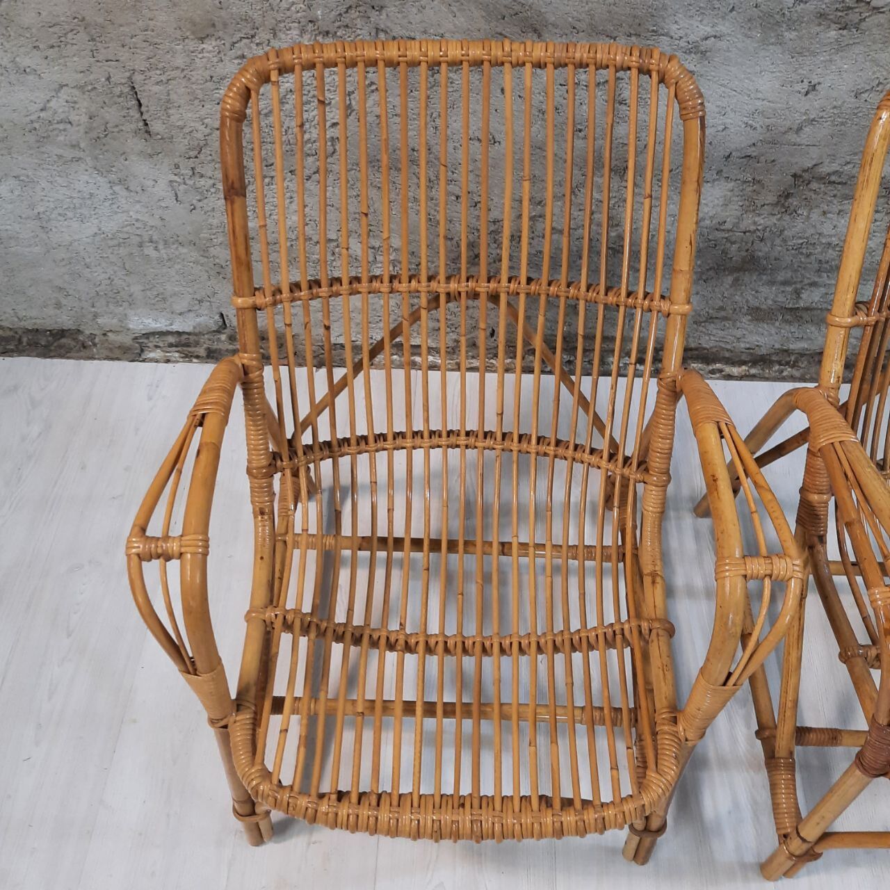 Pair of vintage bamboo armchairs