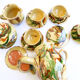 Yellow varnished earth coffee service with green/brown marbling