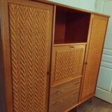 Wooden and rattan wardrobe