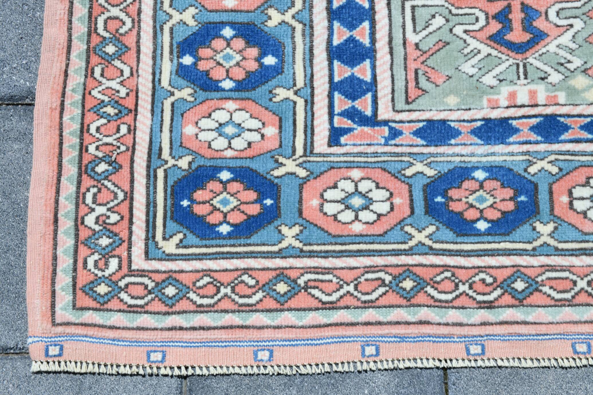 Powder Pink & Soft Blue Vintage Persian Rug, 166x209 Cm