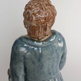Vintage woman sculpture in glazed stoneware, signed.