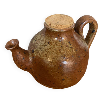 Antique brown beige pyrite stoneware teapot + vintage cork stopper