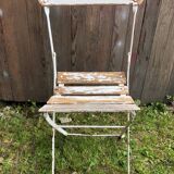 Vintage White Metal & Wood Folding Garden Chair
