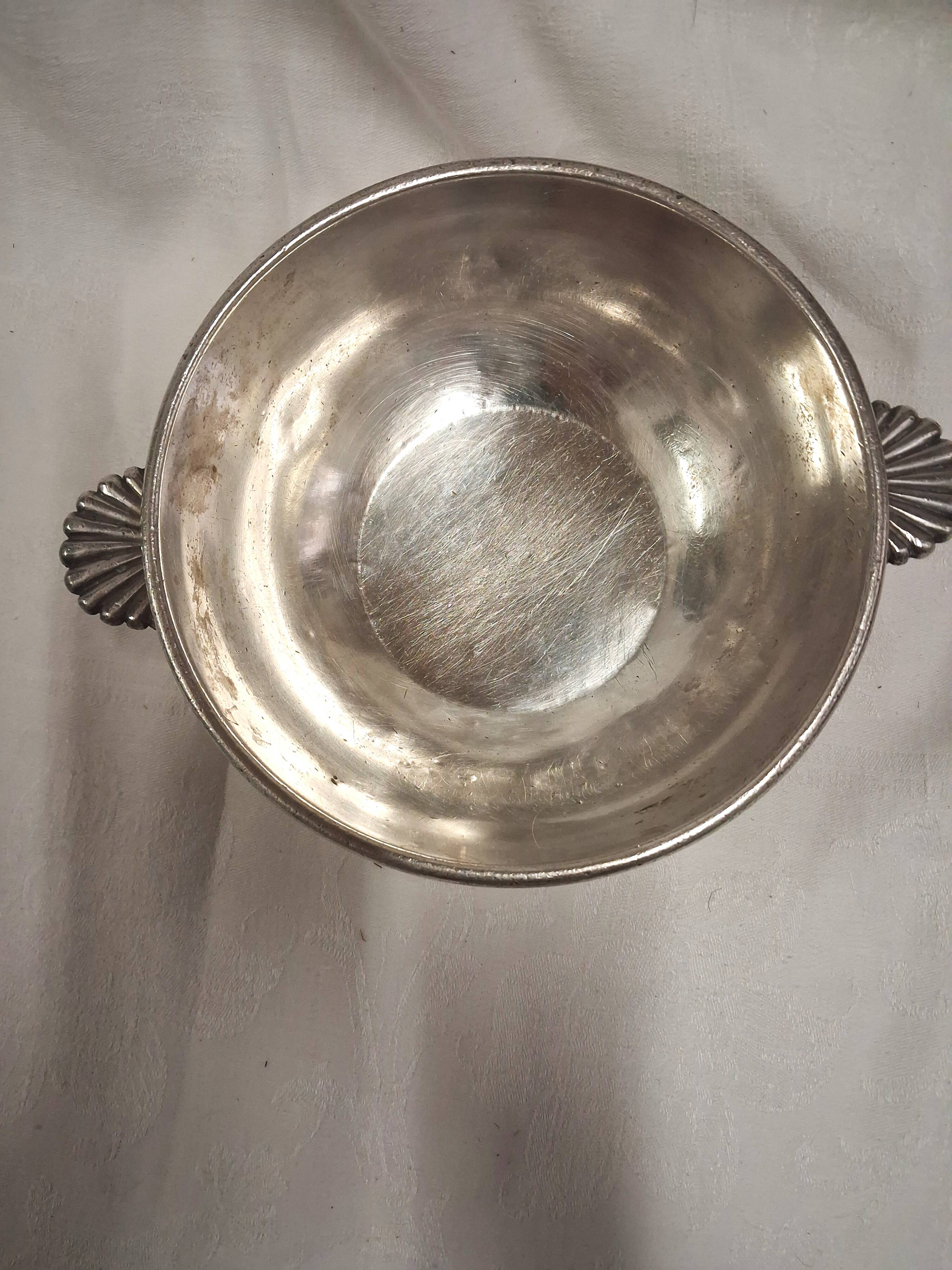 Grand bol à bouillon, écuelle, bol à oreilles, métal argenté, Félix Frères