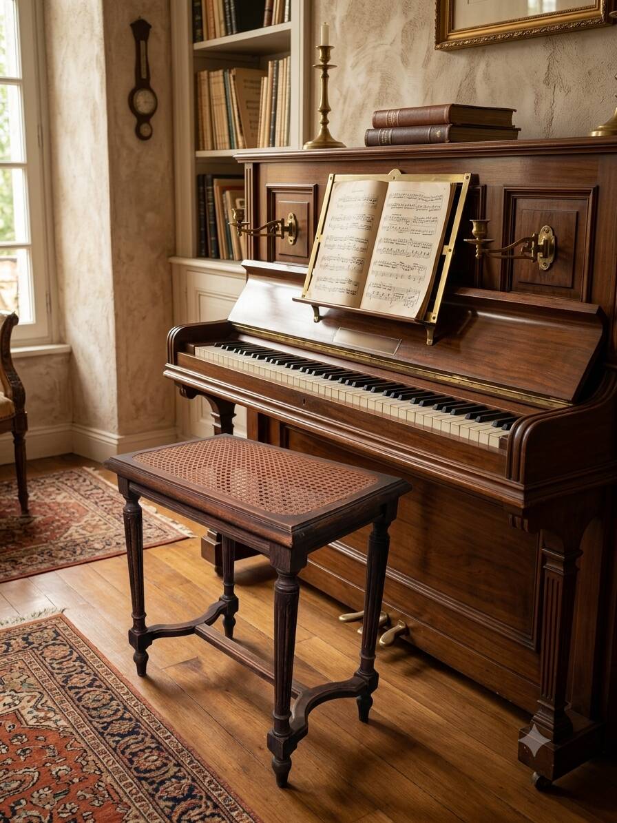 Louis XVI style piano stool in oak