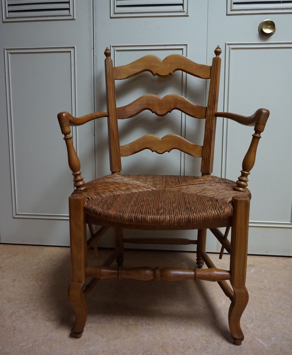 French country provence beech wood armchair with rush wicker seat