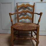 French country provence beech wood armchair with rush wicker seat