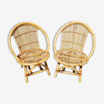 Pair of Rattan and Bamboo Armchairs