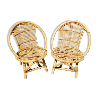 Pair of Rattan and Bamboo Armchairs