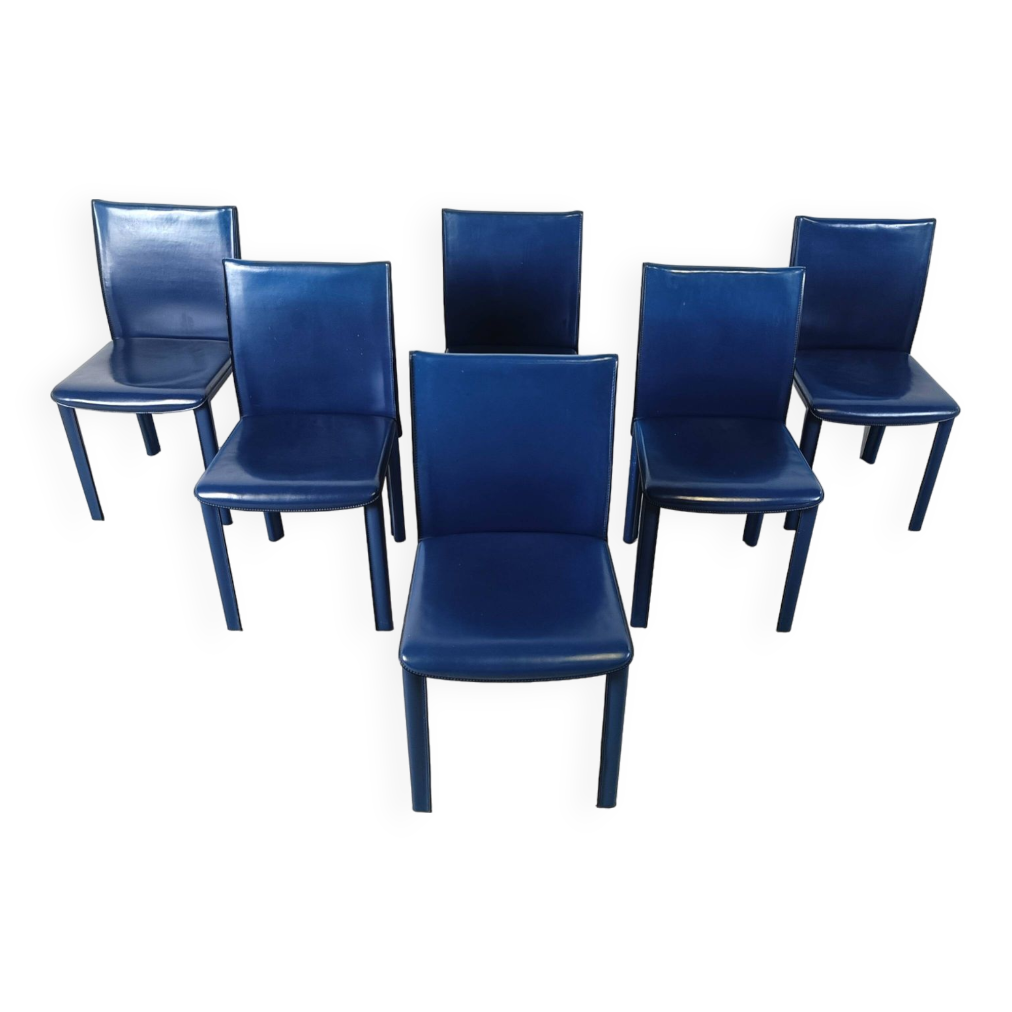 Vintage blue leather dining chairs by Arper Italy, 1980s