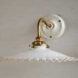 Wall light in white opaline glass, with ceramic and brass support