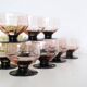Set de 11 coupes à pied rose, vintage, 1950, mid century