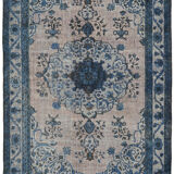 Handwoven overdyed anatolian 1970s 206 cm x 316 cm blue carpet