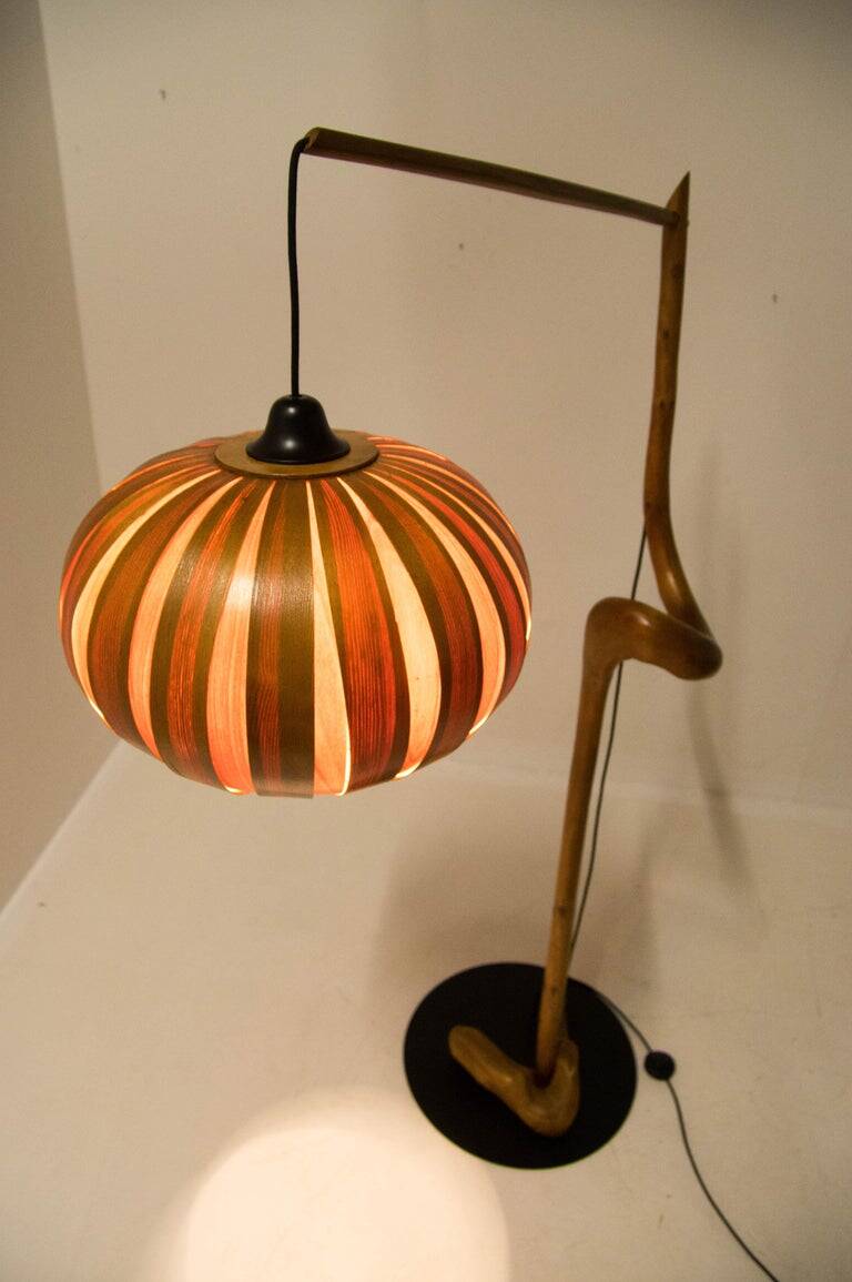 1960s Mid-Century Modern Sculptural Wooden and Veneer Floor Lamp