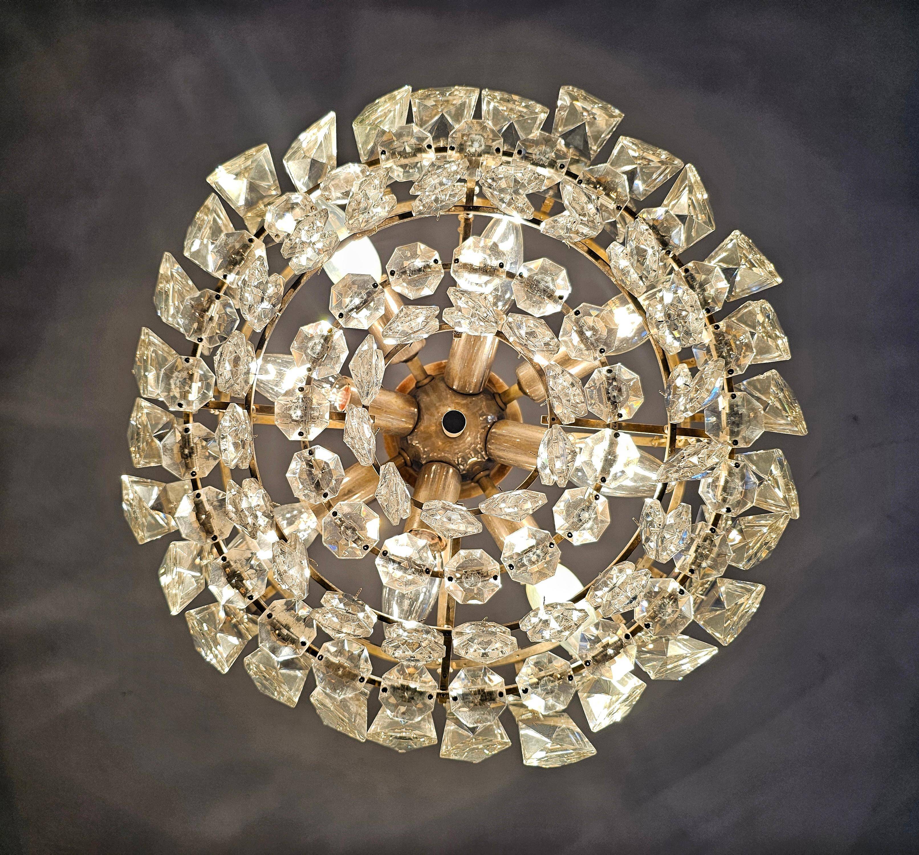 Nickel-plated crystal chandelier Mid Century Modern by Bakalowits