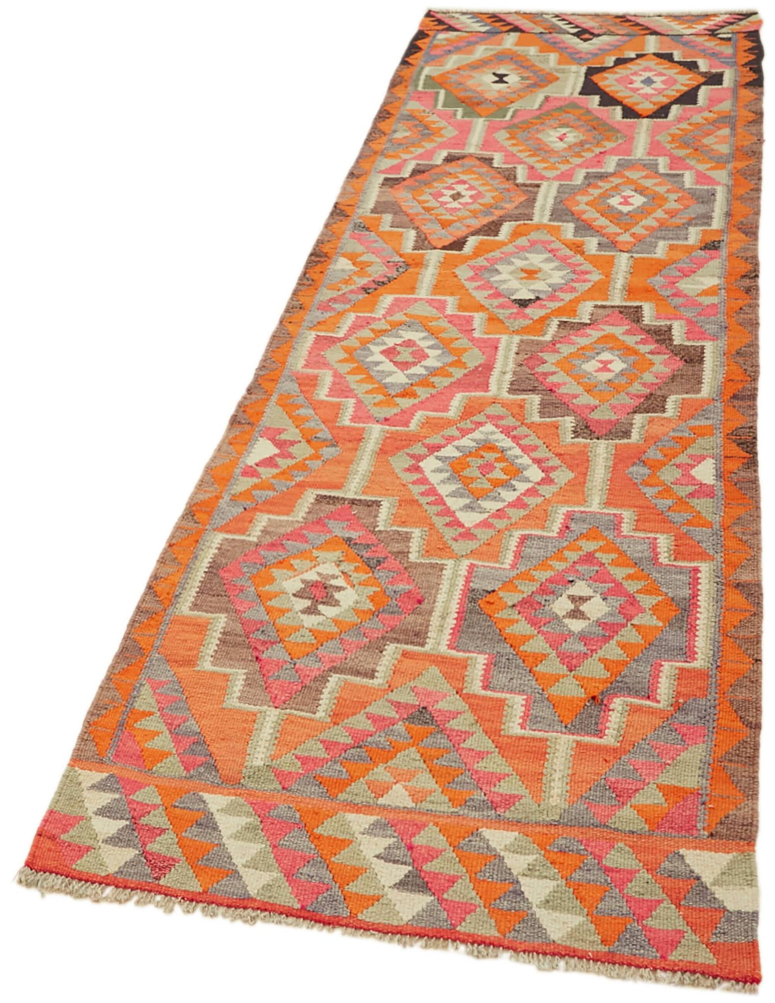 Turkish Handwoven Vintage Herki Kilim 95 cm x 300 cm
