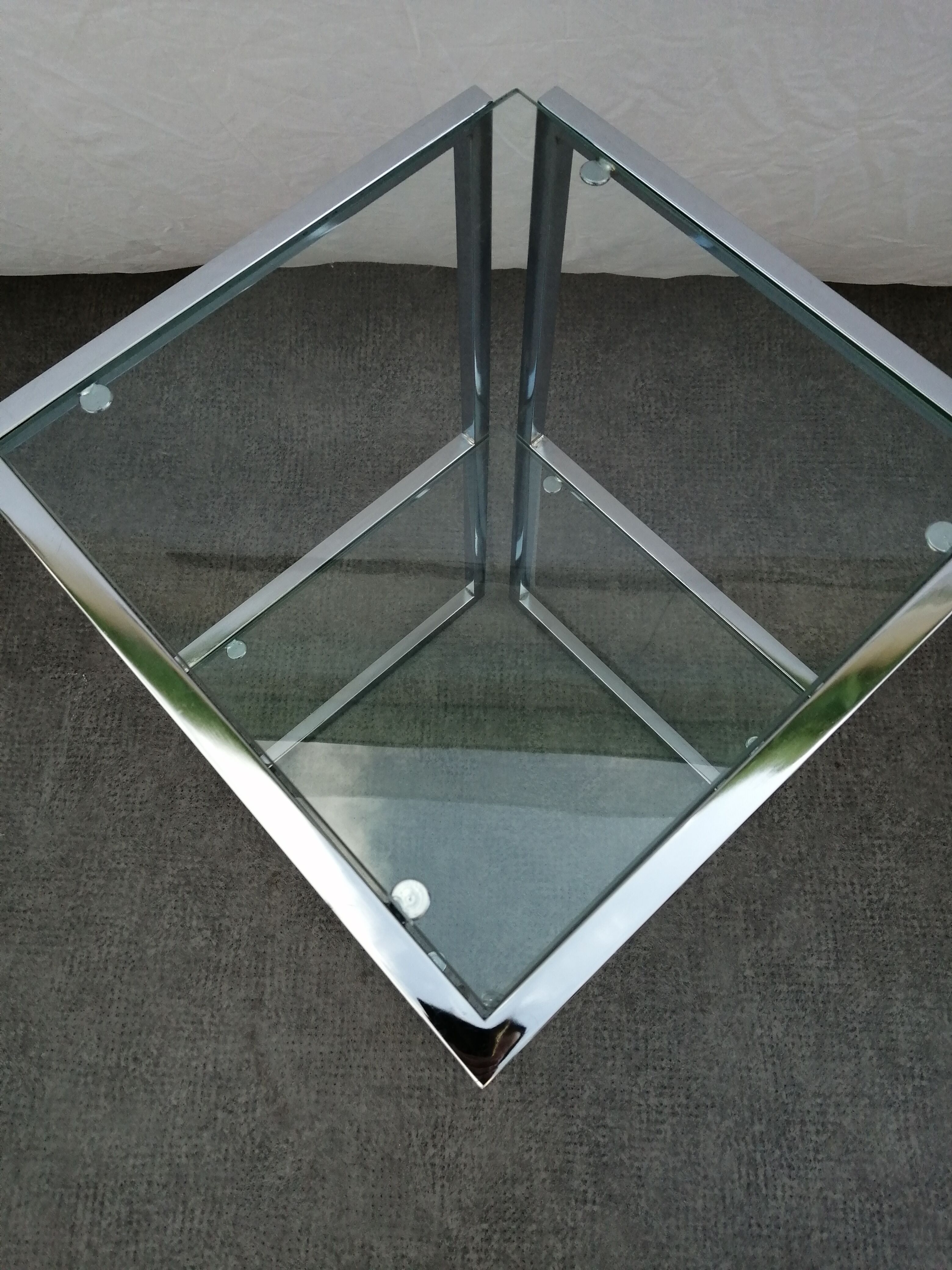 Piece of chrome sofa 2 glass shelves from 1970