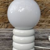 70s wood and opaline lamp