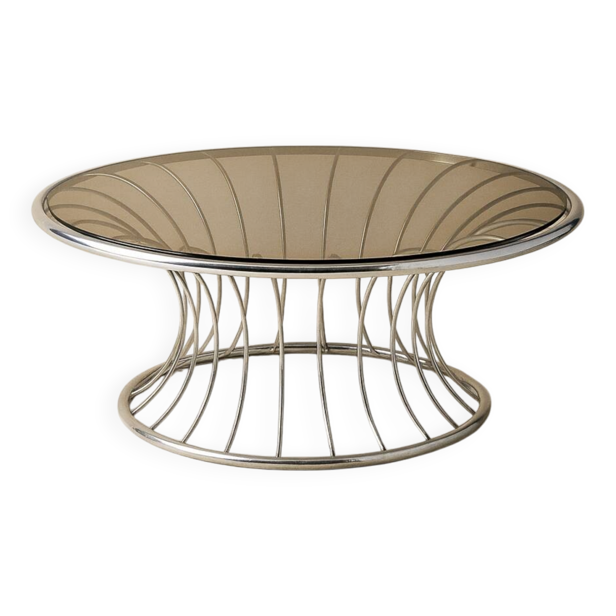 Table basse vintage chrome & verre