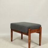 Footrest in vintage style, wooden pouffe, corduroy fabric , Graphite upholstery