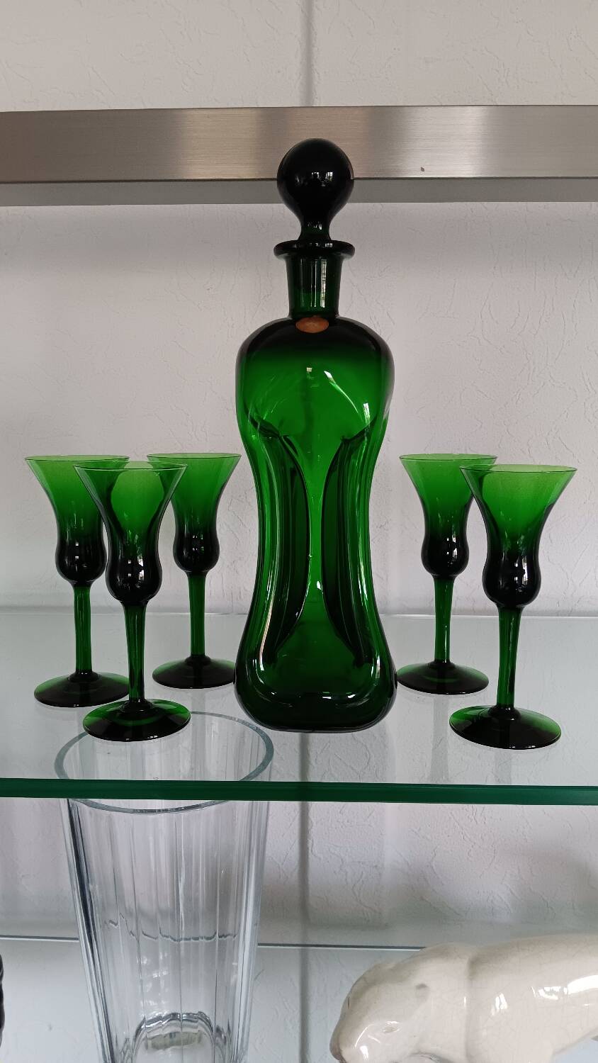 Kluk Kluk carafe by Jacob E.Bang - Holmegaard and 5 liqueur glasses
