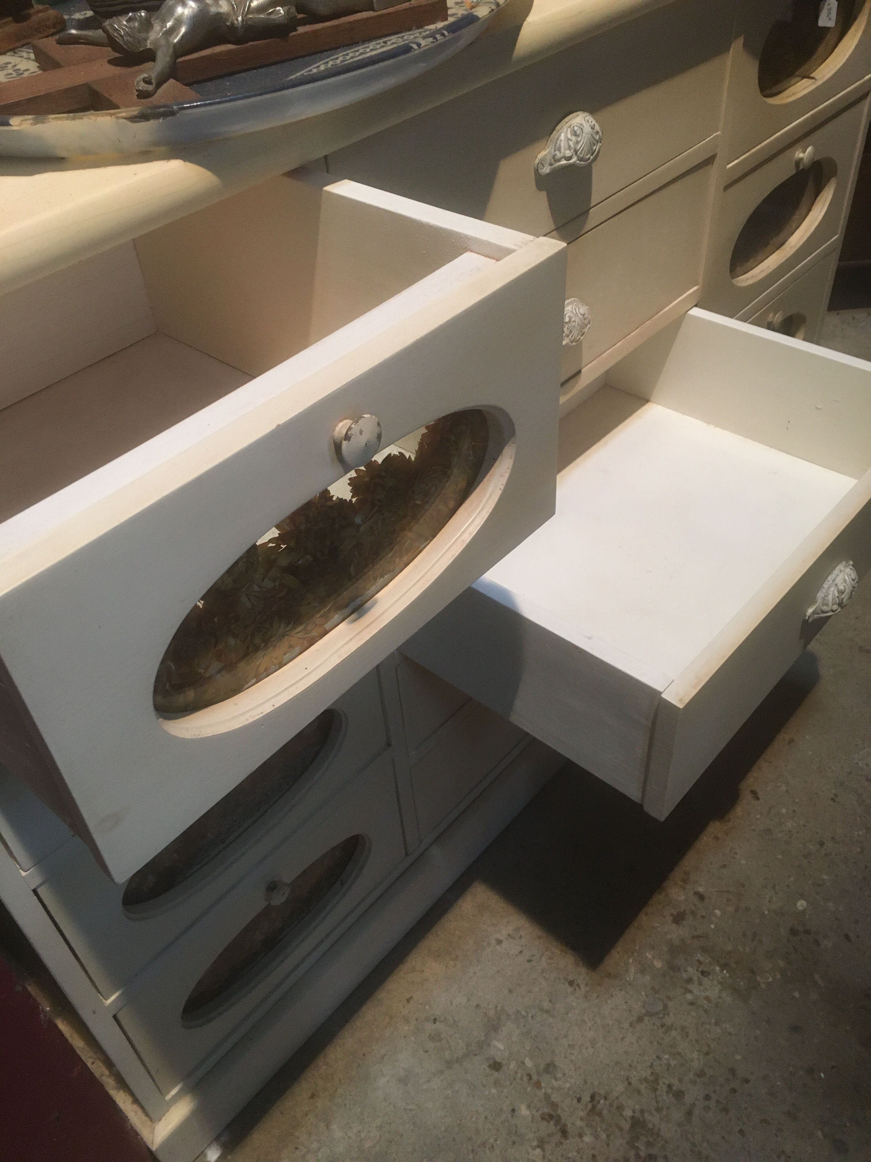 White patinated pine grain cabinet