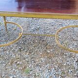 70s Neoclassical Style Coffee Table in Gilded Brass with Mahogany Veneer Top
