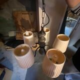 Ceiling lamp in wood and wrought iron vintage
