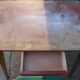 Table-desk set and his green leatherette Chair of the 1960s, feet vintage compass