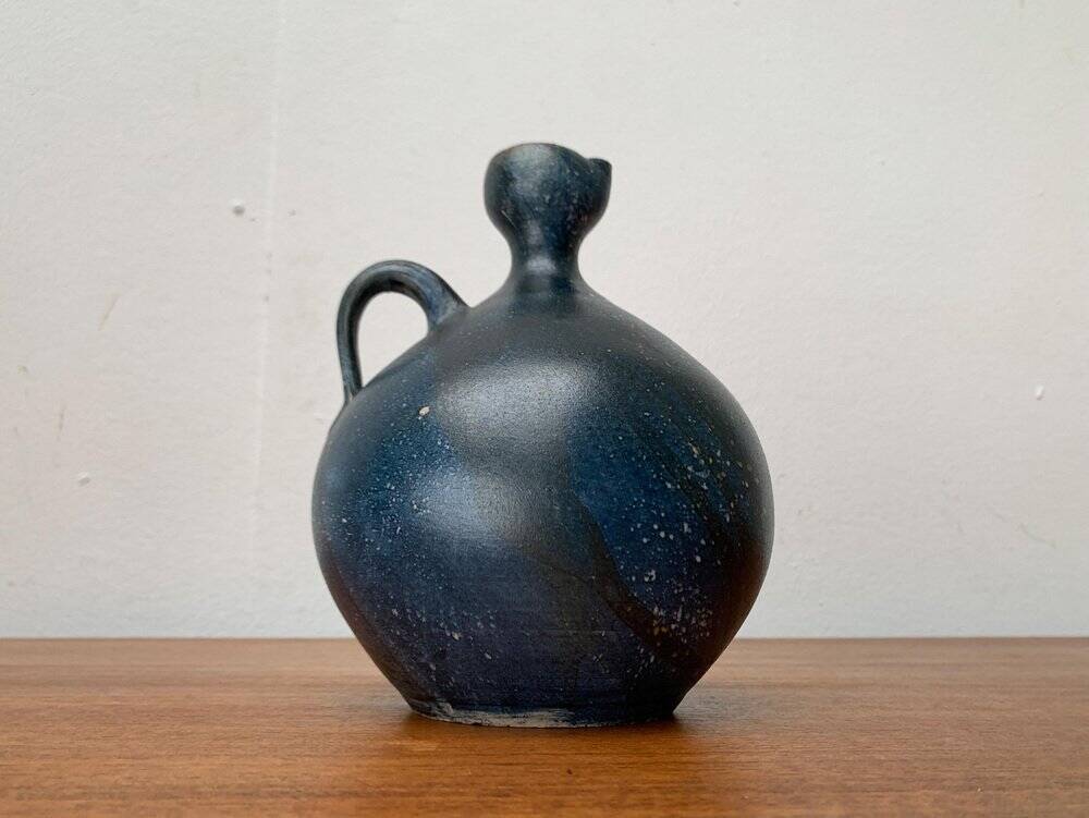 Vintage German brutalist studio pottery vase carafe by Gerhard Liebenthron, 1980.