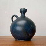 Vintage German brutalist studio pottery vase carafe by Gerhard Liebenthron, 1980.