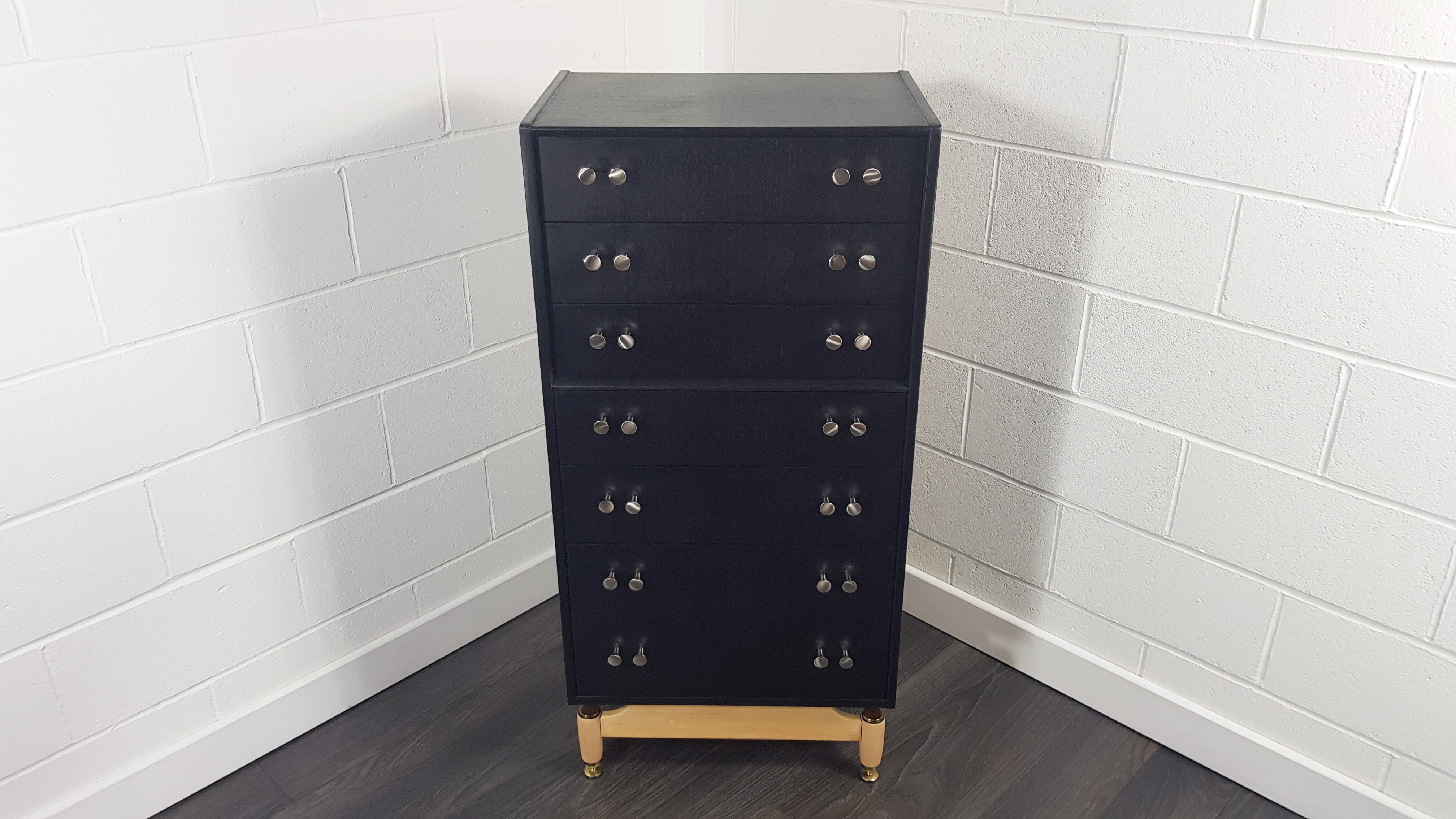 G-plan black tall chest of drawers, 1960s