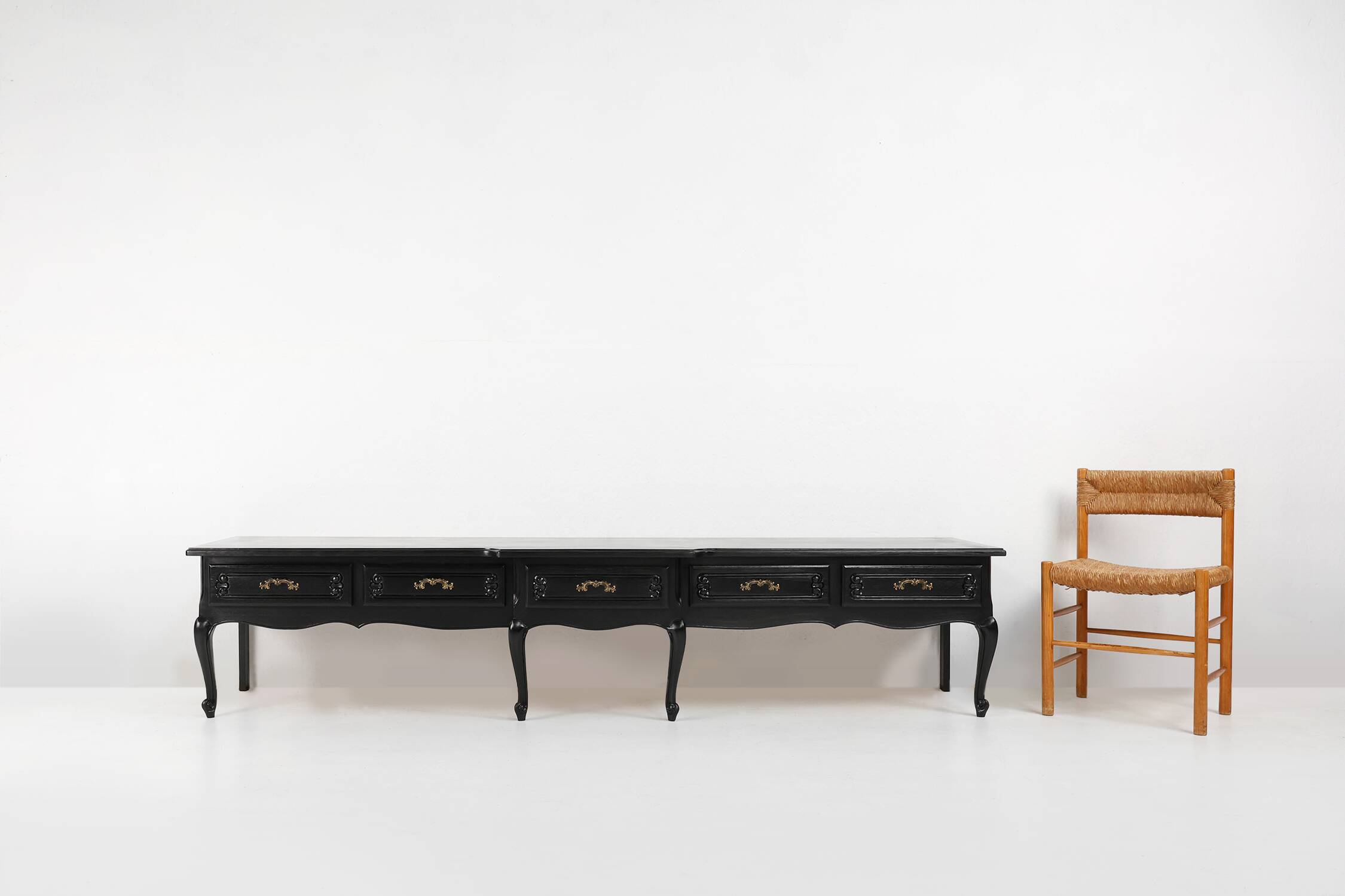 French 20th Century Louis XV style black low sideboard