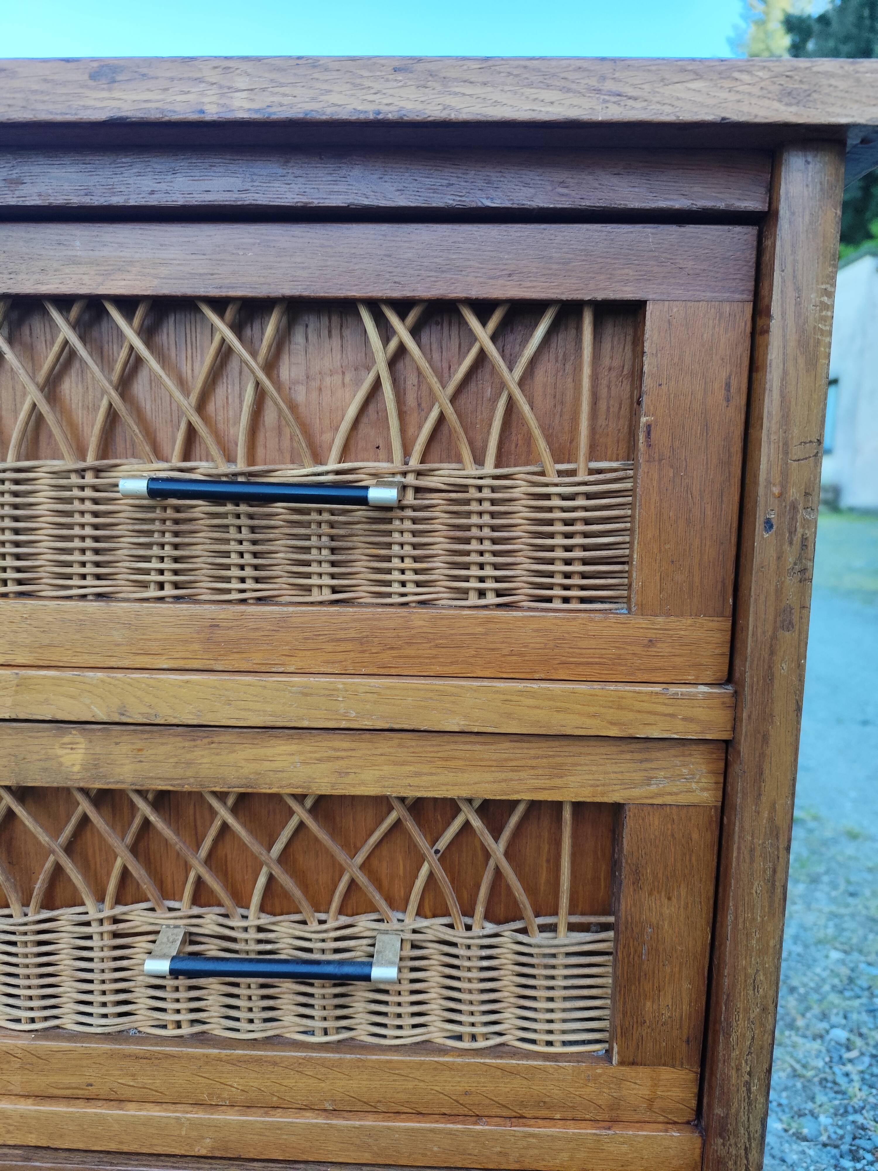 Vintage 4-drawer bamboo rattan chest of drawers