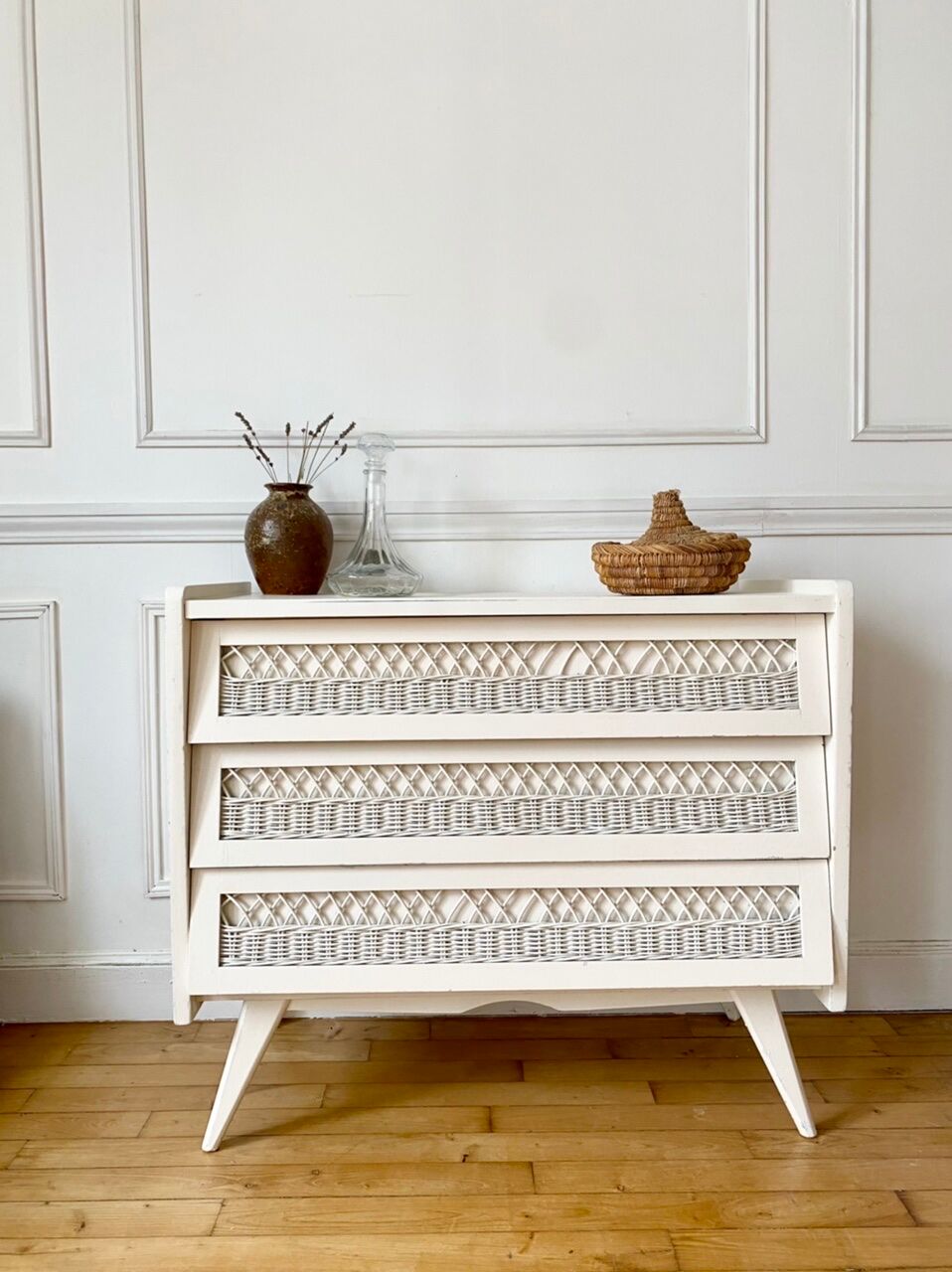 Vintage rattan chest of drawers
