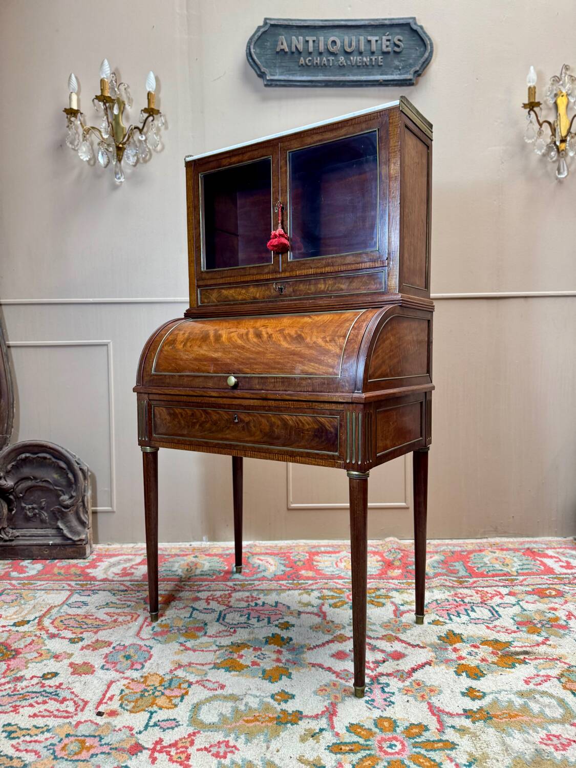 Louis XVI/18th century mahogany roll-top desk forming a display case