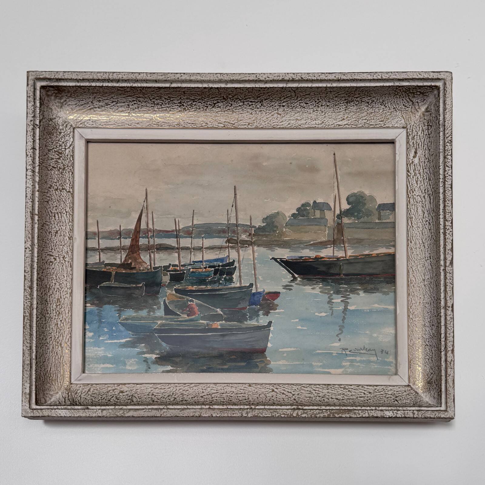 Watercolor on paper the port of Guet Douarnenez 1947 by R. Courteau