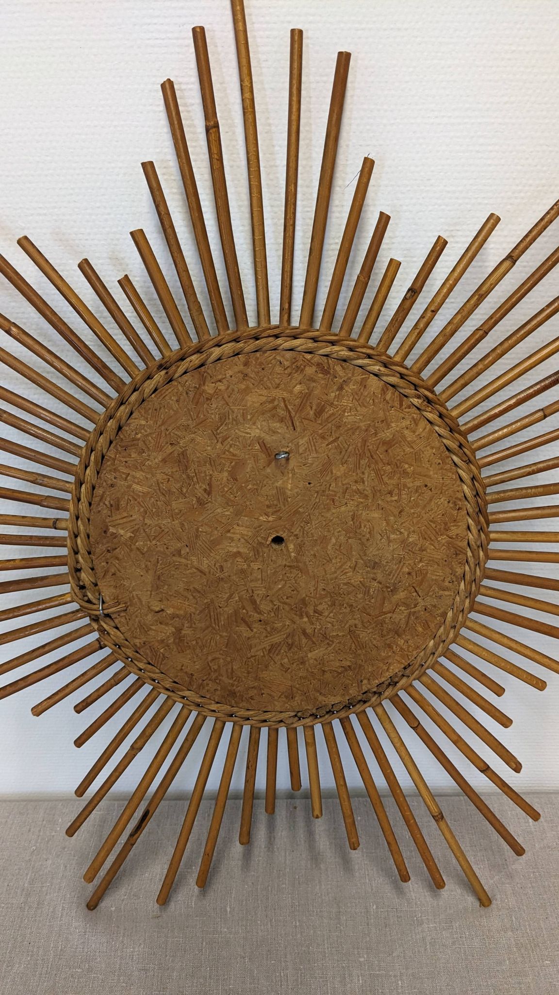 XL starry sun mirror in rattan, France around 1970