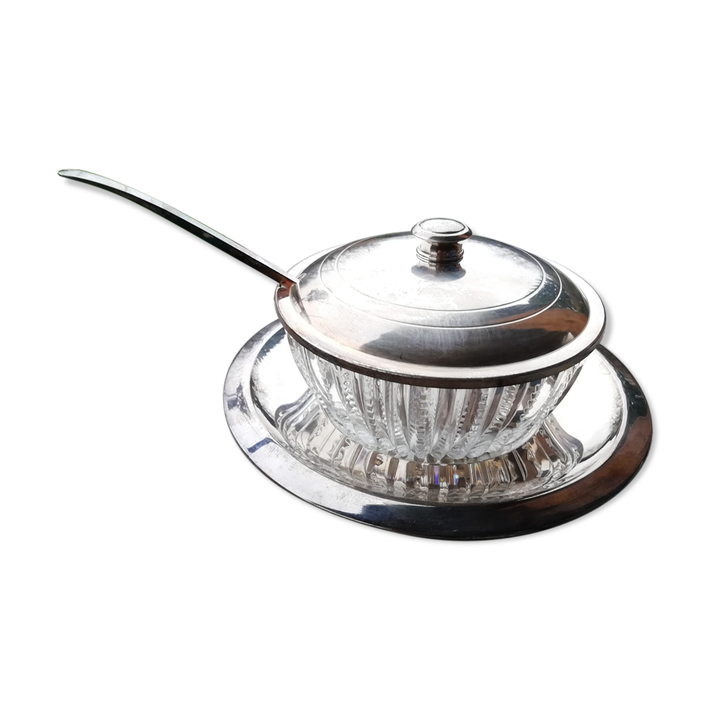 Coupelle verre sur assiette métal argentée