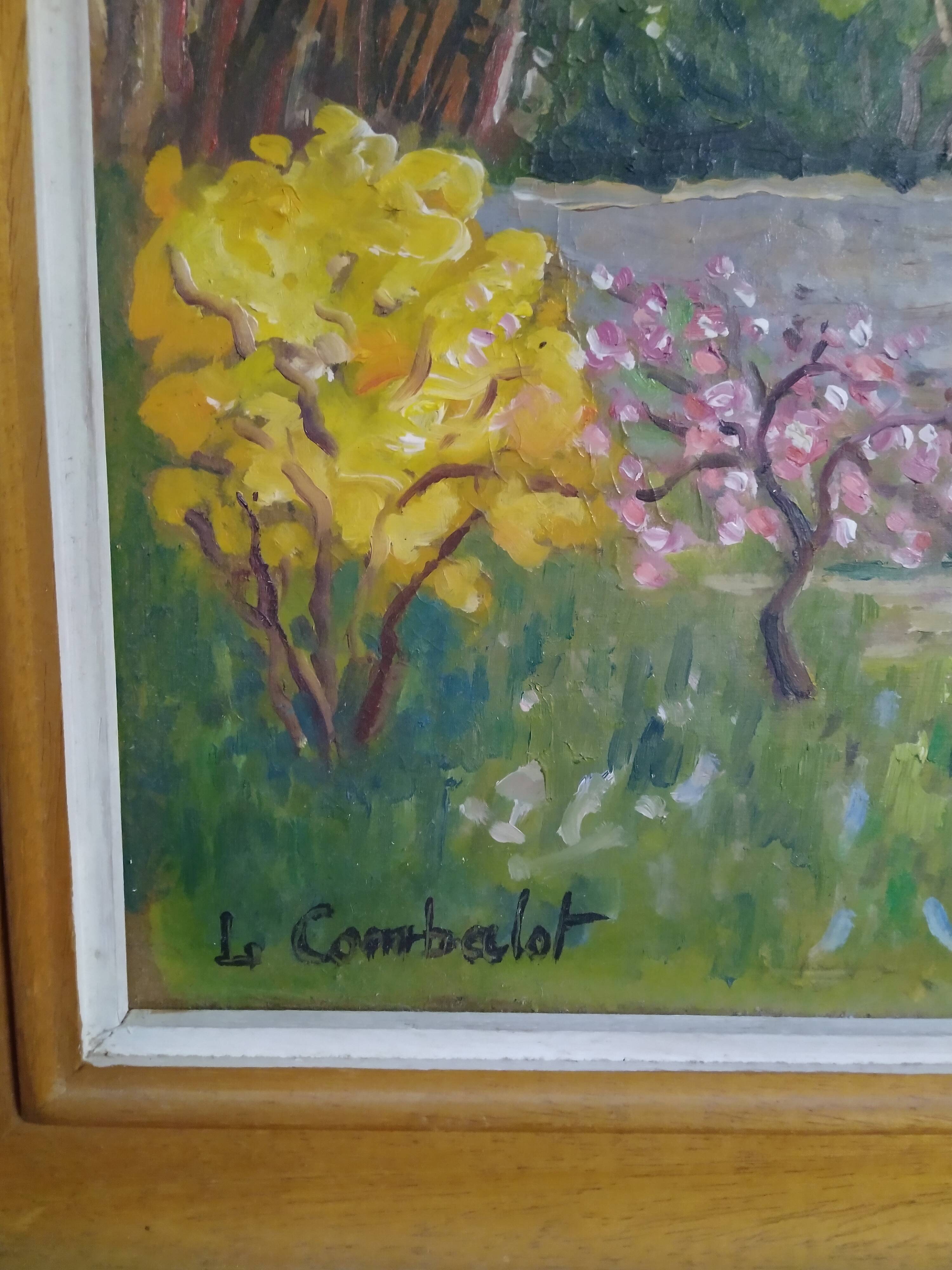 Oil on cardboard painting "Printemps à la Vierge Noire" signed Louis Combalot
