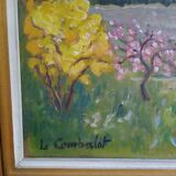 Tableau huile sur carton "Printemps à la Vierge Noire" signée Louis Combalot