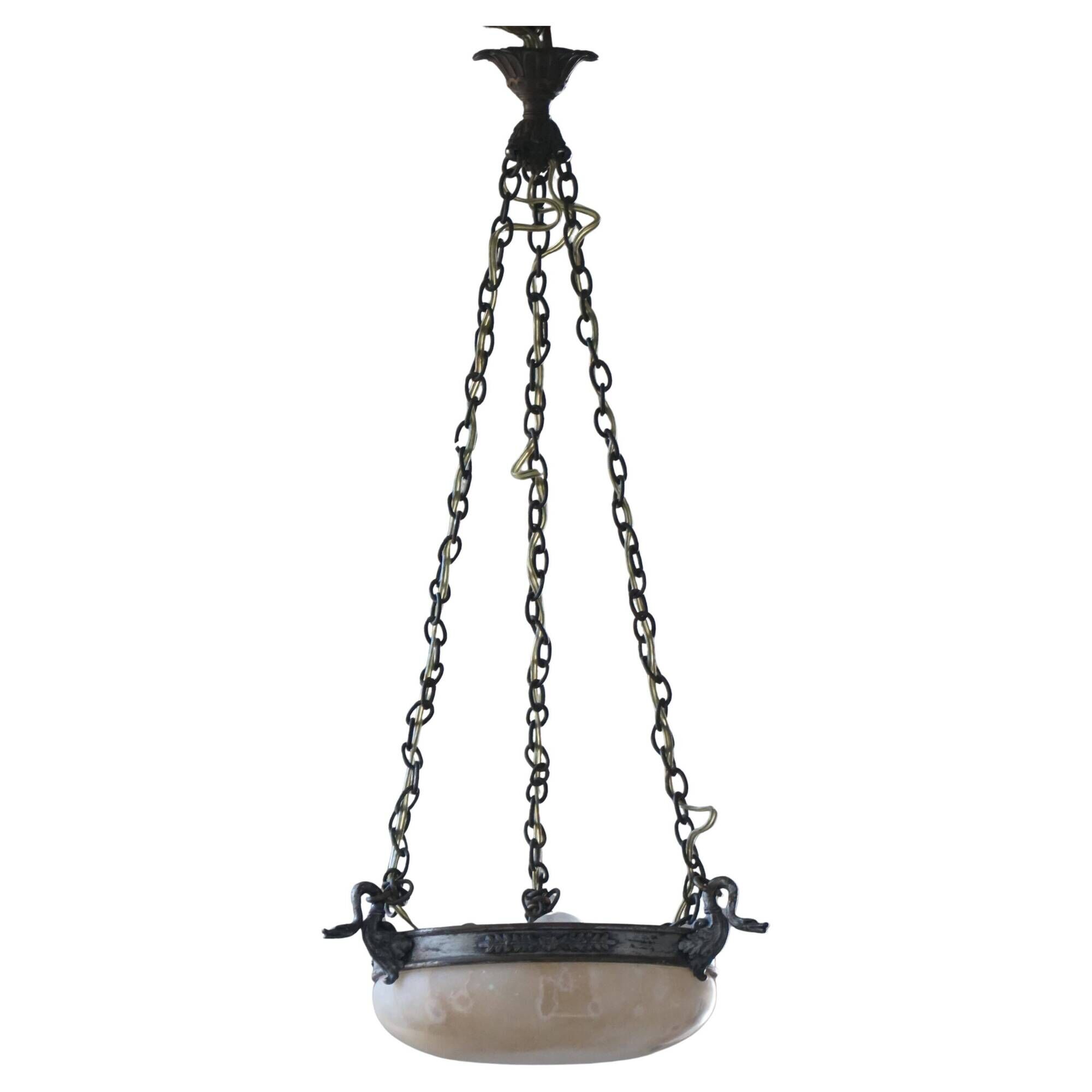 Suspension / alabaster ceiling light from the early 20th century, Denmark, Art Nouveau, 1900