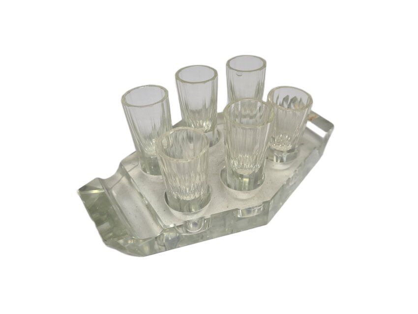 Art Deco vodka shot glasses from Hortensja Glassworks, Poland, 1950s, set of 7