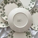 6 antique flat plates made of ironstone "Géranium" Sarreguemines