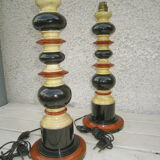 Pair of lamp Signed G - Lanvin lacquered wood Vintage 1950/ 60s