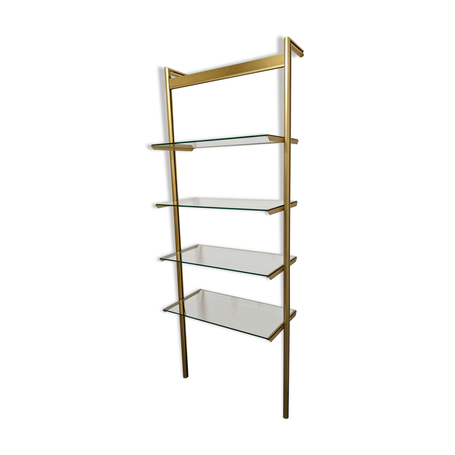 Modular shelf in glass and gilded aluminum from the 70-80s