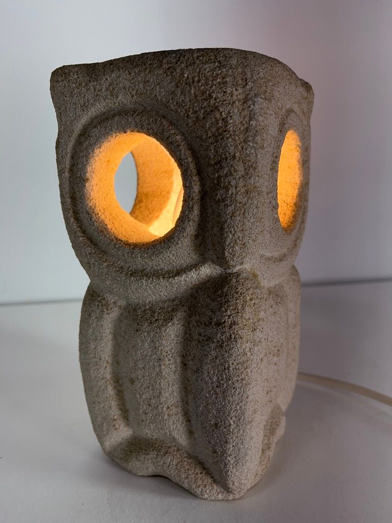 Albert Tormos Lamp in Stone Sculpture Owl or Owl France 1960/70