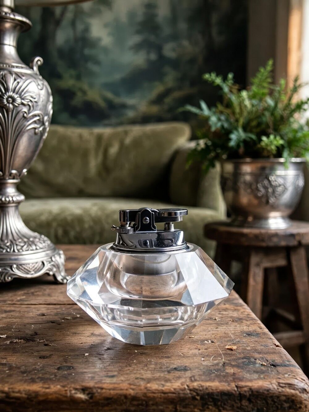 Vintage table lighter in Murano crystal, attributed to Antonio Imperatore, 70s.