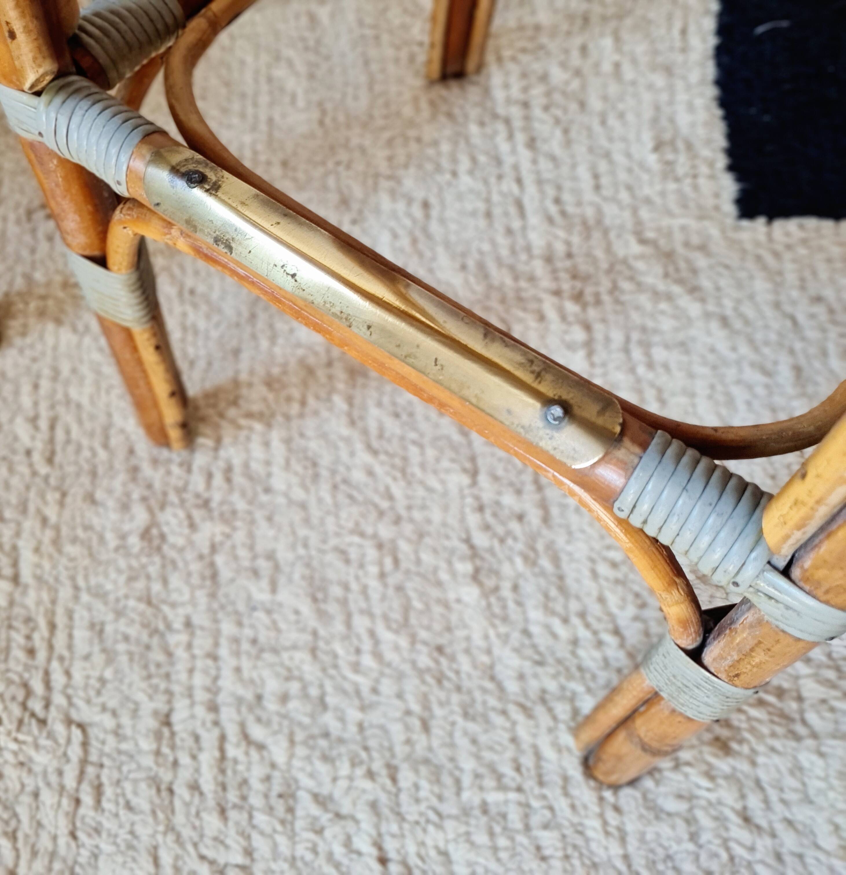 Vintage Gaty bar stools in two-tone rattan and caning.