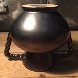 Vase en céramique noir irisé et jaune